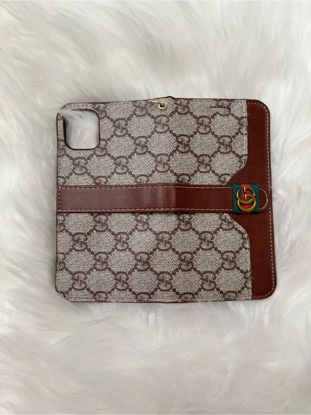 Gucci Patterned Wallet Phone Case with Decorative Accent